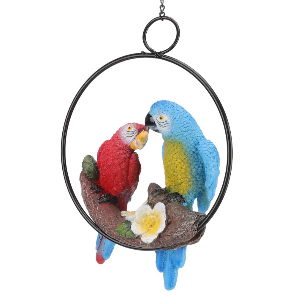 Garden Iron Ring Parrot Pendant Resin Bird Model Crafts Courtyard Balcony Decorations Small Red Blue Macaw