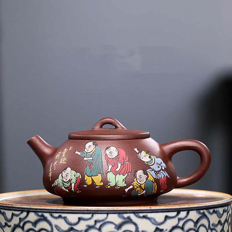 Painted Purple Clay Pot 200ml Teapot Handmade Kung Fu Tea Set Teapots Chinese Ceramic Kettle Gift High Quality Clay Pot
