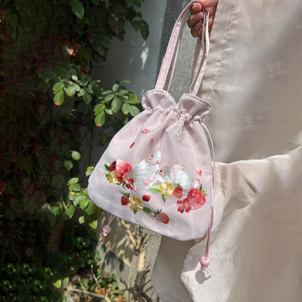 Elegant Chinese Style Drawstring Bucket Bag Organza Small Purse Bag  Shopping
