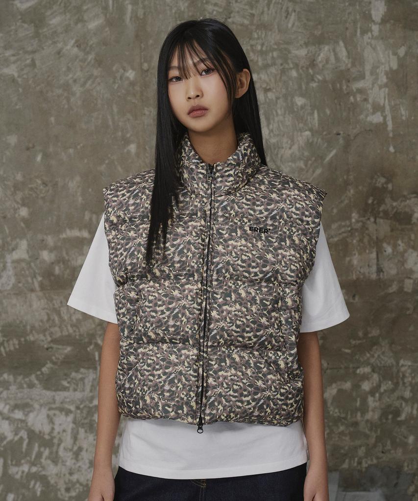 Erer Leopard Print Down Vest Khaki