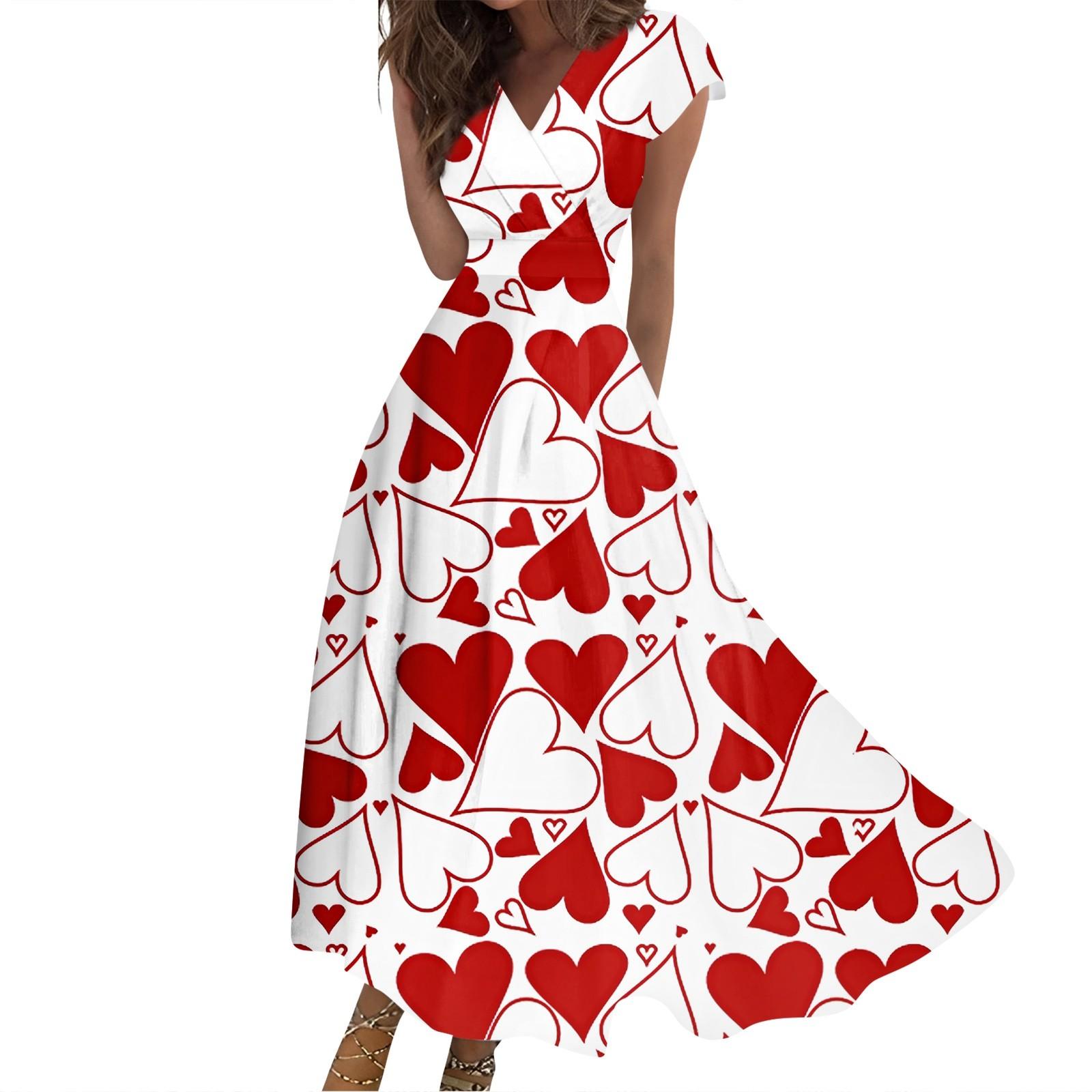 

Женское длинное повседневное платье весна-лето с коротким рукавом V-образным вырезом и заниженной талией с принтом XXXL красный