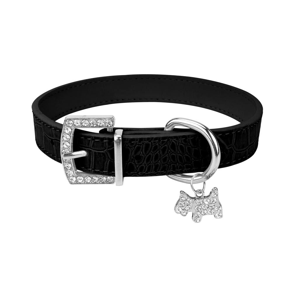 

Ошейник для собак из искусственной кожи с подвеской и пряжкой из сверкающих кристаллов и бриллиантов — сияющий внешний вид питомца для выгула средних и больших собак S neck 27-34cm