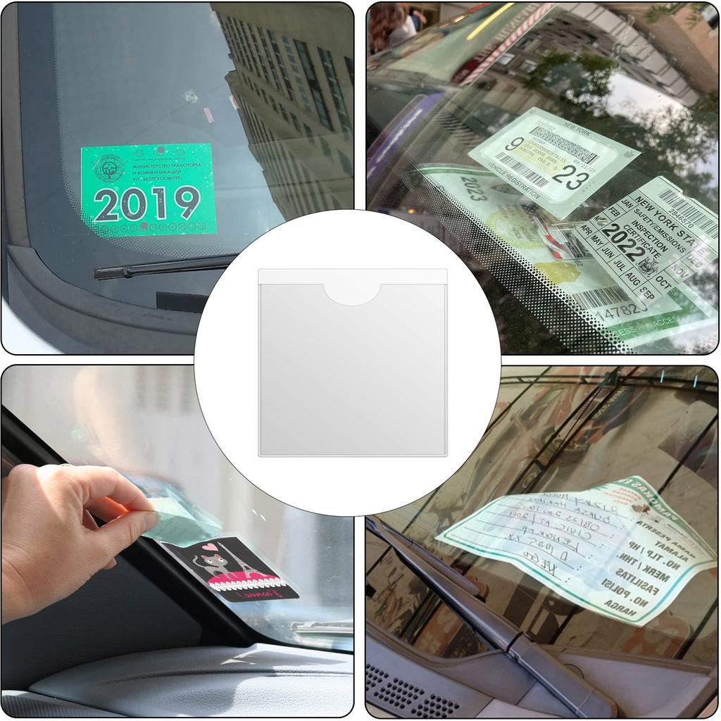 Portapermisos de estacionamiento para parabrisas de coche, autoadhesivo, cuadrado, transparente