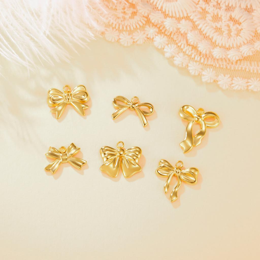 Teamer 3pcs Classic Bowknot Charms for Jewelry Necklace Earrings Making DIY Stainless Steel Gold Color Pendant Wholesale No Rust