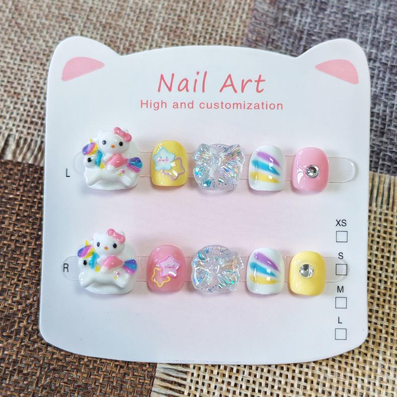 Hello Kitty Rainbow Horse Kids' Anti-Bite Wearable Nail Art for Ages 3-12