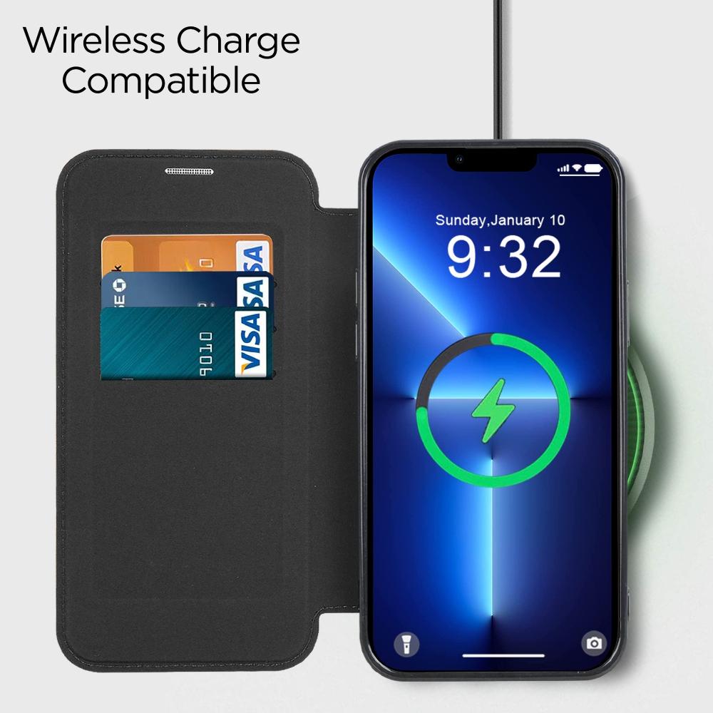 Dla iPhone 13 Pro 6,1 cala Kompatybilny z MagSafe Blokowanie RFID Przegródki na karty TPU amortyzujący wstrząsy Elektroplaterowany Przezroczysty tył Etui z klapką z folią na obiektyw