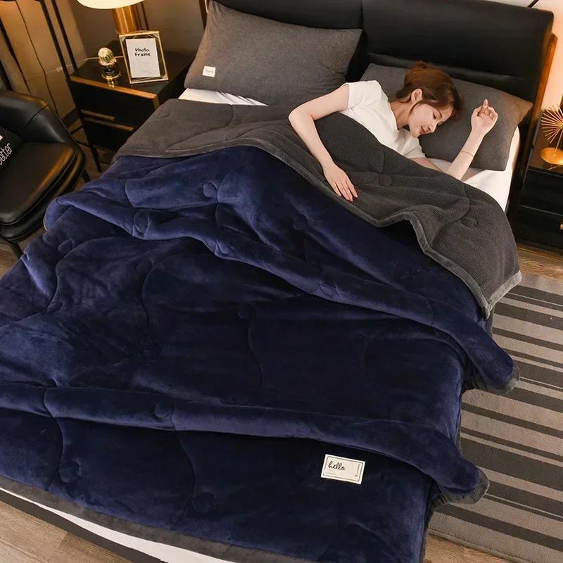 2025 NEW Winter Keep Warm Wool Throw Blanket for Sofa Winter Blanket King Size Home Warm Plaid Comforter Bedspread Bedding Sheet