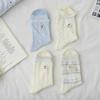 Summer Lightweight Children's Sock Featuring Cartoon Little Bear Embroidery, Thick Pile Socks with Stripes and Letters, Cotton Material