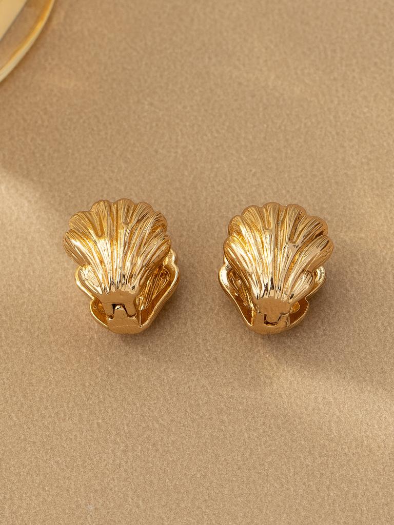 Summer Marine Creature Shape Texture Earrings Gold Plated Elegant Sweet Earrings