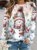 Women Christmas Sweatshirt 3D Print Cute Cat Snowman Print Long Sleeve Crewneck Pullover Festive Wear Fall Winter Holiday Tops