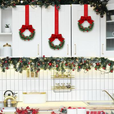 6PCS Christmas Wreath 13CM Mini Artificial Wreath Front Door Sign With Berries & Bows Christmas Wreath Tiny Wreaths for Indoor