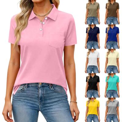 Mode Femme Décontracté Revers Manches Courtes Chemise Colorée Hauts Boutonnés pour Femme
