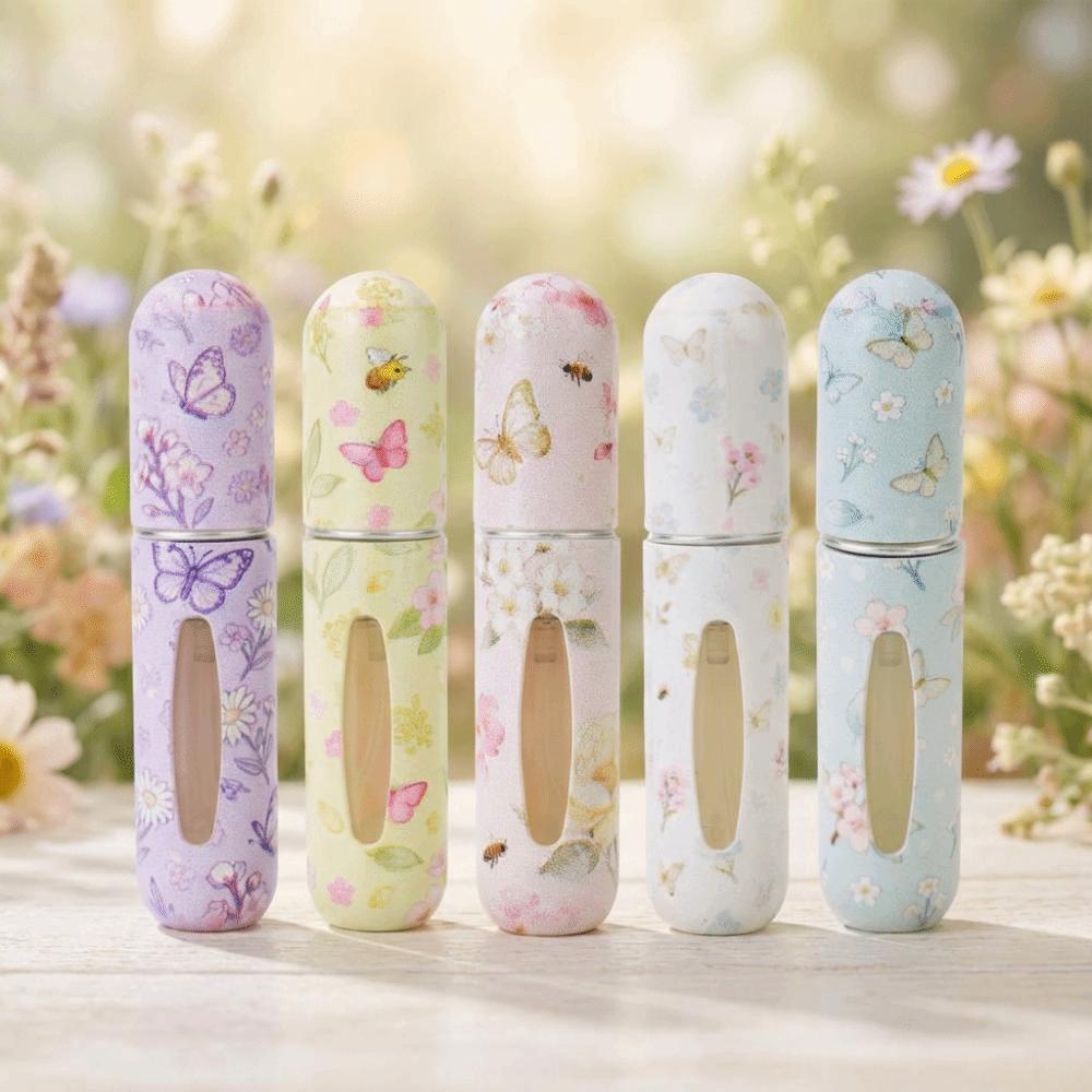 5ml Mini Perfume Bottle Floral Series Empty Spray Rotating Bottle Refillable Storage Sprayer Empty Cosmetic Containers
