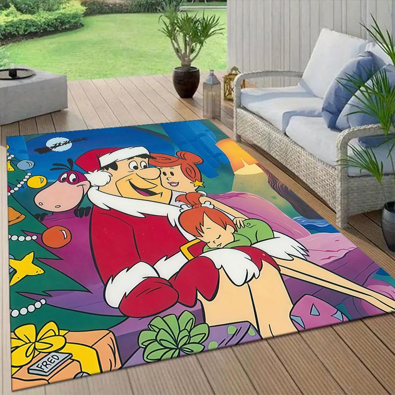 The Flintstones Flannel Pattern Square Carpet,Area Rug,Carpet Rug for Living Room Bedroom Sofa Playroom Decor,Non-slip Floor Mat