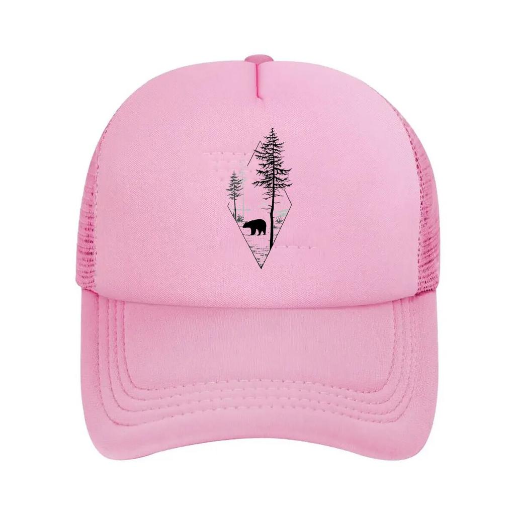 Wilderness Bear Trees Graphic Mesh Baseball Cap Casual Hat Outdoor For Womens Unisex FeUnisex