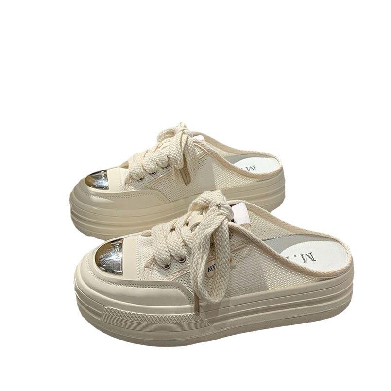 

Полушлепанцы с толстой подошвой и увеличивающей высоту подошвой, женские, новая сетчатая дышащая сетчатая обувь, повседневные крутые шлепанцы для женщин летом 40 бежевый