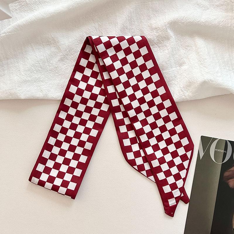Luxury  Scarf Red Stripe Printing Women Scarf Bag Hair Skinny Silk Scarves Lady Foulard Neckerchief Headband