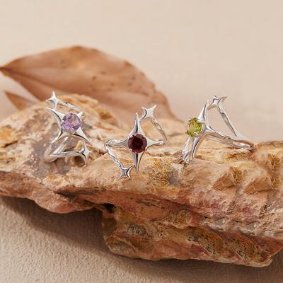 Anillo Mangxing Amatista Topacio Granate Peridoto Natural Plata S925 Joyería para Mujer