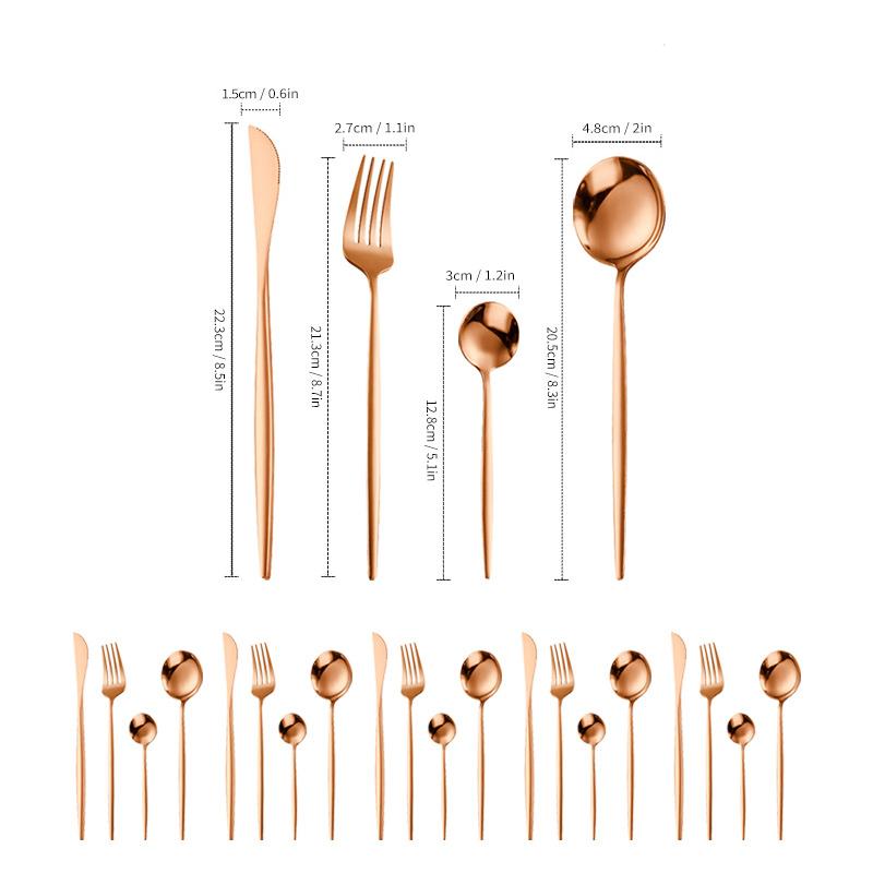 24-teiliges goldenes Edelstahl-Besteckset Gabeln Messer Teelöffel Geschirr Tafelgeschirr Hochzeit Spülmaschinenfest Küchenzubehör