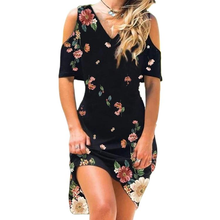 

IHUASU Женские платья с V-образным вырезом, без бретелей, с принтом по расположению, с короткими рукавами XXXL