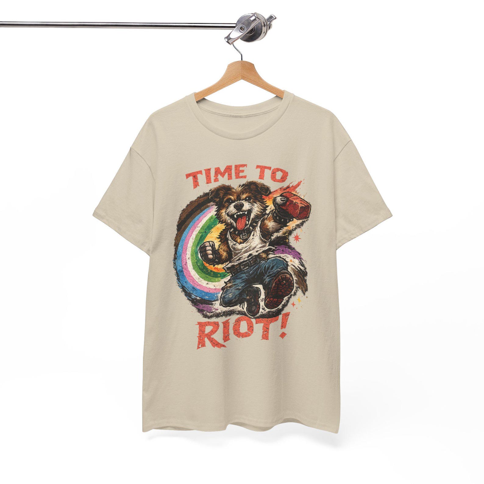 Furry T-Shirt | Furry | Time To Riot dog with rainbow design Tee | punk graphic t-shirt 3XL
