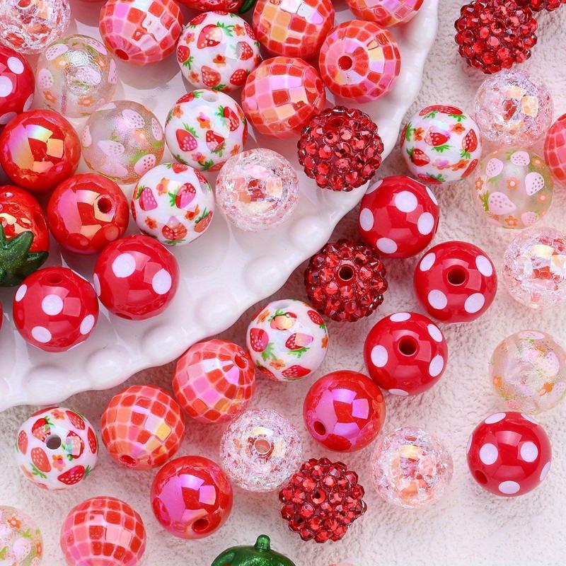 20 Stück Gemischte Rote Runde Erdbeer-Acrylperlen Leicht für DIY Armband Halskette Party-Dekoration Bastelzubehör