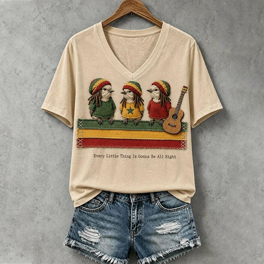Women's V-Neck Printed Short Sleeve T-Shirt for Casual Daily Wear