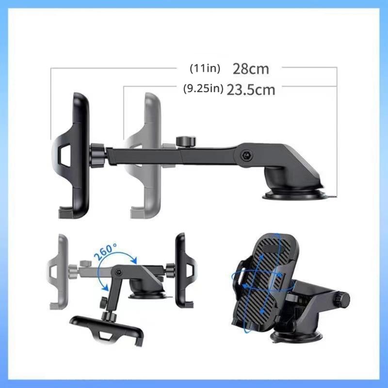 Car Phone Holder Dashboard Mounted Cellphone Stand Retractable 360 Degree Rotating Holder Suction Cup Automotive Cradles
