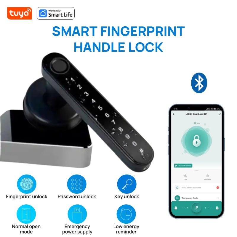

Дверной замок Tuya без ключа, Bluetooth-приложение с ближним радиусом действия, интеллектуальная дверная ручка - однорядный дверной замок со сканером отпечатков пальцев 5-в-1