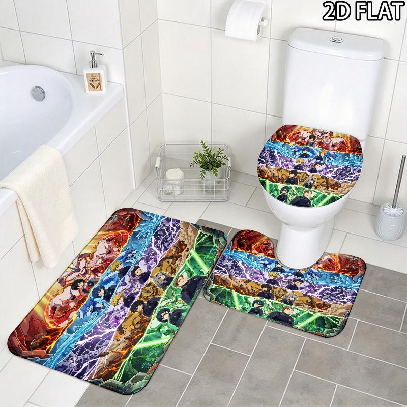 Franxx Collage 3Pcs Flannel Toilet Mat Set Bathroom Rug Bath Carpet Non Slip Home Decor Toilet 3 Pcs Bathroom Textile Set
