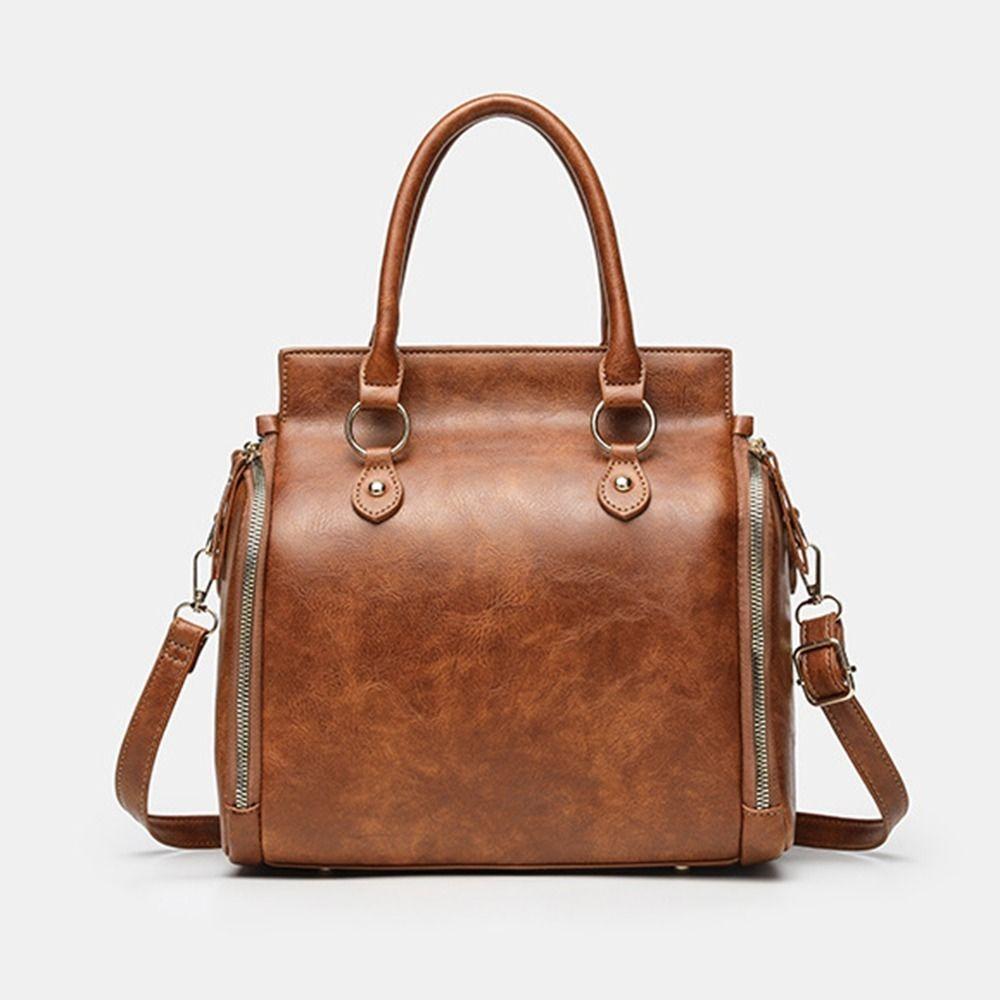 

PU Leather Women s Crossbody Tote Bag Large Capacity Handheld Shoulder Bag Shopping Handbag Work коричневый