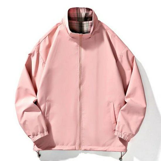 Unisex Plaid Stand Collar Jacket - Double-Sided Wear, Trendy, Casual, Versatile, High Quality for Spring & Autumn