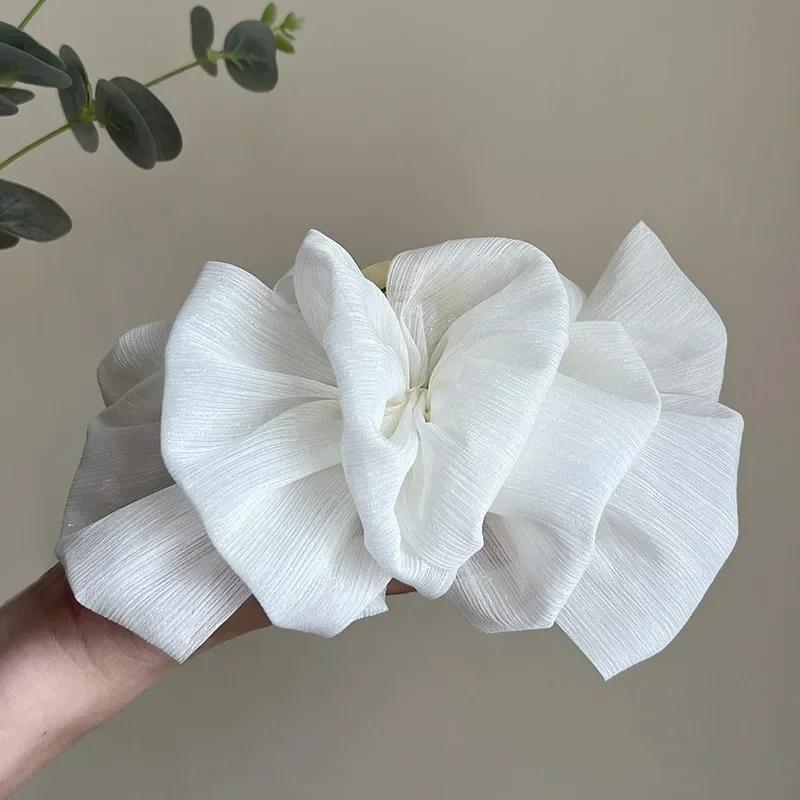 Black Fabric Mesh Bow Acrylic Latest Hair Claws for Ladies Korean Temperament Fairycore Shark Clips Trendy Stylish Accessories