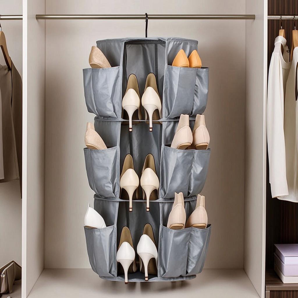 Multifunctional Oxford Fabric Hanging Shoe Storage Bag With Three Layers For Home Organization