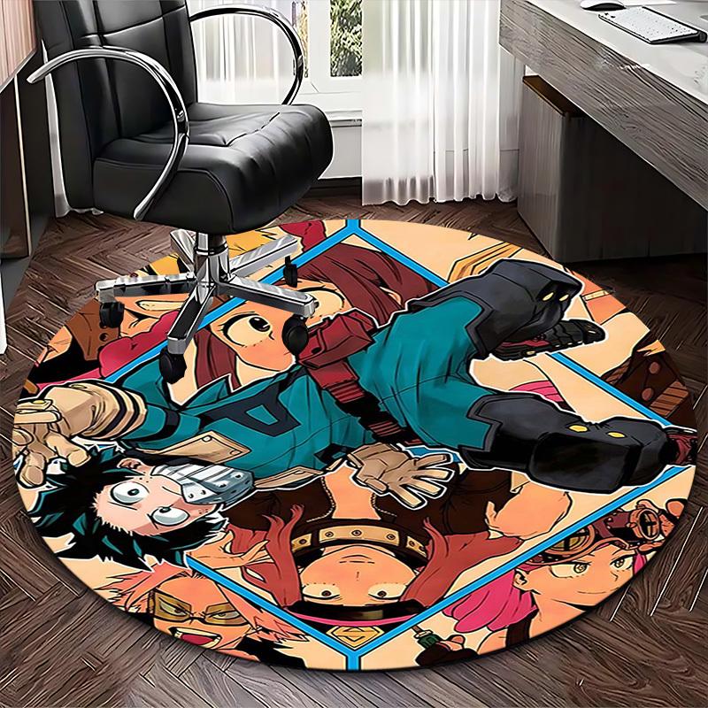 1pz Tappeto Rotondo Personaggi My Hero Academia - Tappetino Rotondo Antiscivolo per Sedia da Ufficio, Design Anime per Arredamento Casa, Adatto per Ufficio, Soggiorno