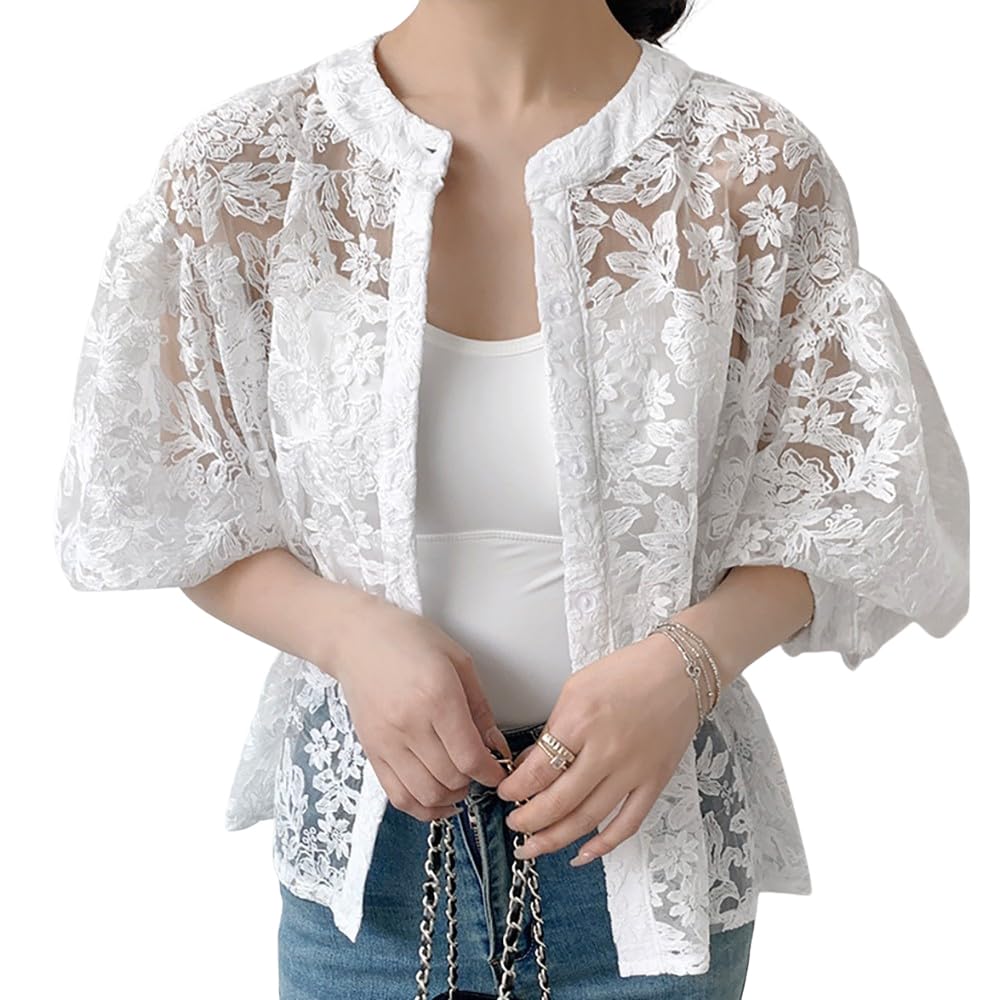 Cardigan Bolero Short UV Plus WT H.U.A Women's Top, Cute, Thick, Length, Lace, See-Through, Summer, Cooling, Protection, Sizes, Spring, Summer, Fall,