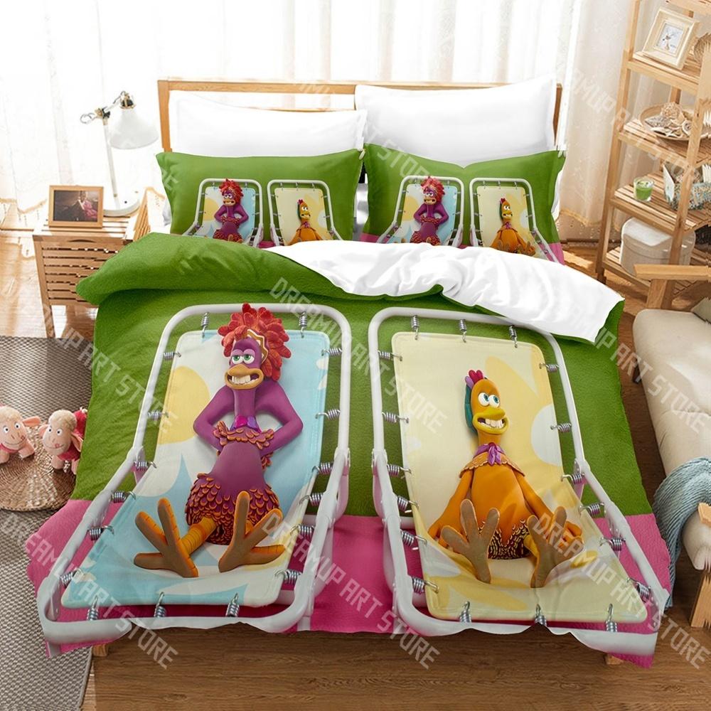Set de așternuturi de pat cu desene animate Fashion Chicken Run Single Twin Full Queen King Size Set de așternuturi pentru camera copiilor Seturi cu husă de pilotă Set de cearșafuri