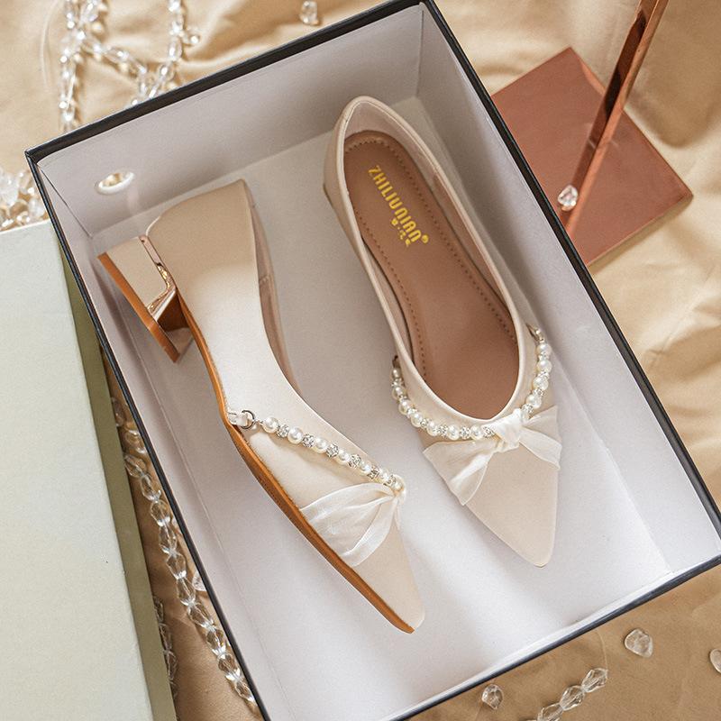 Fashion Luxury Women's Pumps Women's Fashion Pointed Toe Comfortable Non-slip Mid-heel Single Shoes Women Wedding Party Shoes