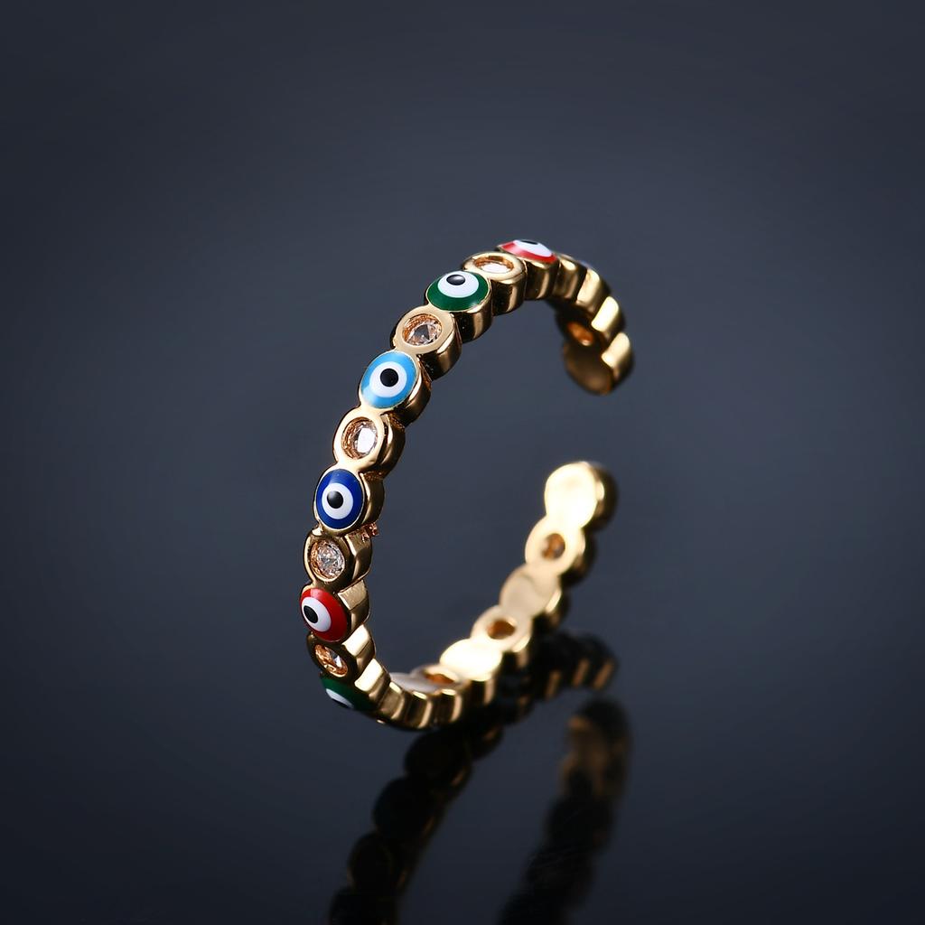 Lucky Turkish Red Blue Evil Eyes Ring For Women Men Zircon Heart Open Finger Rings Rainbow Couple Friends Party Jewelry Gifts
