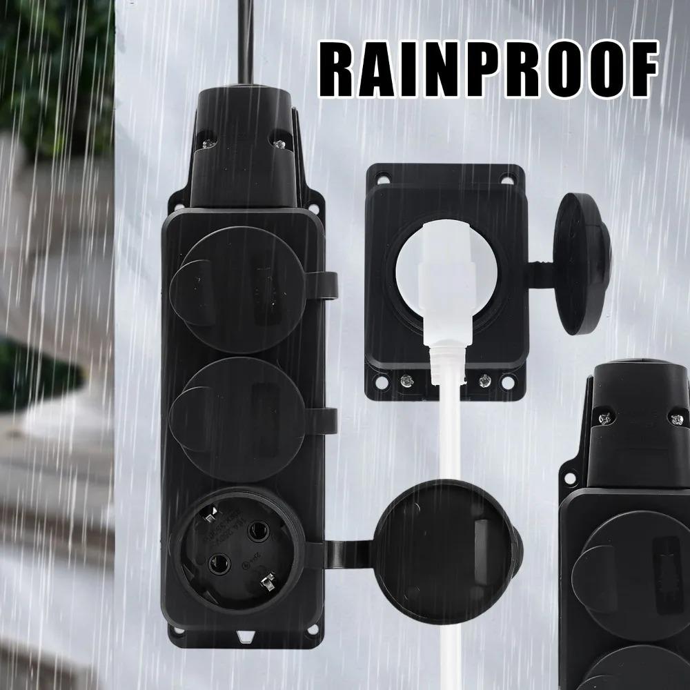 16A 250V EU Wasserdichte Steckdose mit Regenschutz Außenbereich Industrie Steckdose 1/2/3-fach Kabellose Verlängerungssteckdose Steckdosenleiste IP54