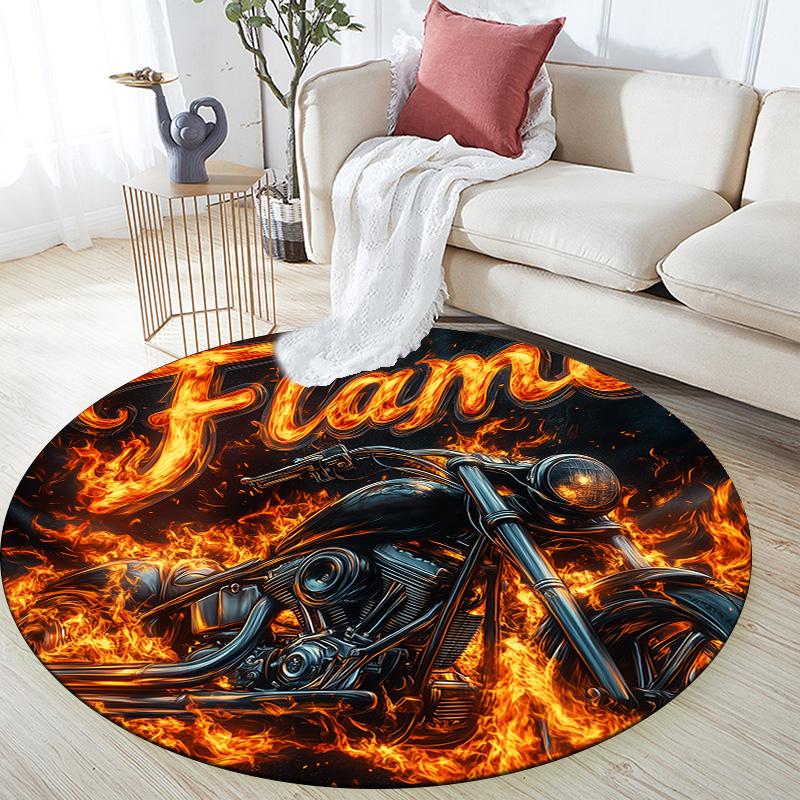 Flame Motorcycle,Round Area Rug,Carpet Rug for Living Room Bedroom Sofa Playroom Decor,Non-slip Floor Mat