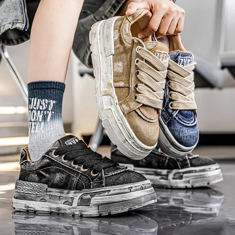 The New Summer Denim Trendy and Fashionable Casual Shoes, Thick-soled Height-increasing Men's Shoes