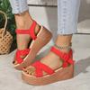 Sandals women's foreign trade large size 2025 summer new muffin wedge heel platform sandals suede women's high-heeled sandals