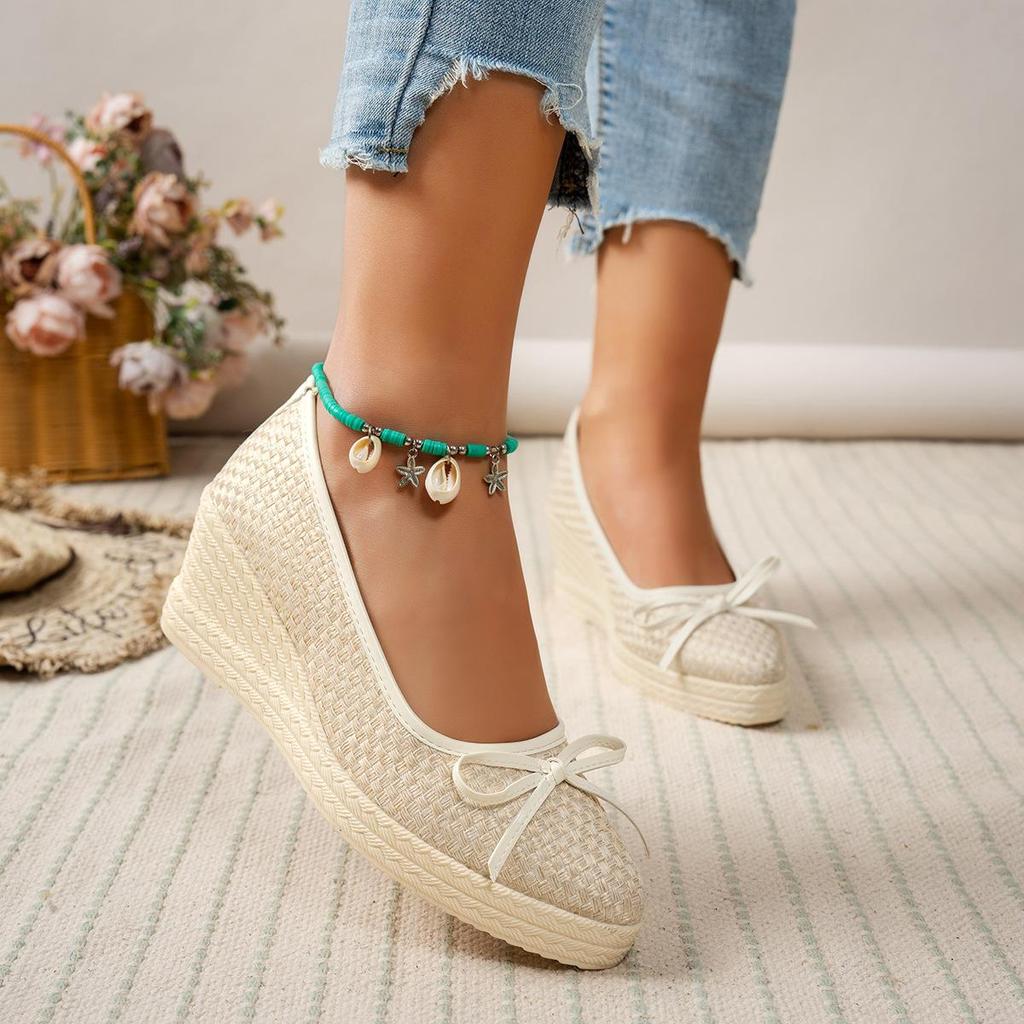 Women's Wedge Heel High Heels with Bow Pointed Design