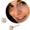 KODY PIERCING 9K Solid Gold Ball End Jeweled Nose Pin With Cubic Zirconia CZ Round 3,0mm Set by 4 Prongs - Quality Piercing