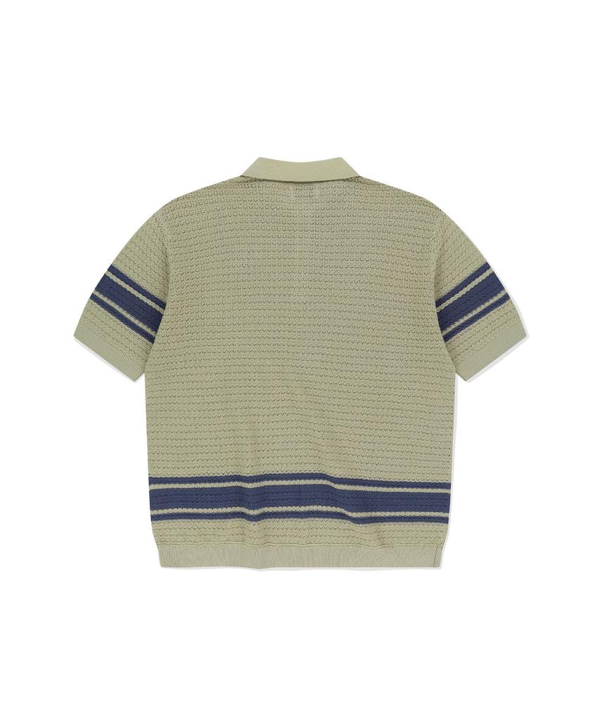 Sun Love Border Crochet Knit Polo Beige