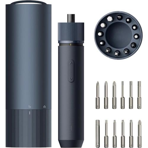 HOTO 3.6V Classic Electric Screwdriver Kit, Max Torque 4NEM, 12 High-Hardness S2 Alloy Steel Bits, 3-Level Torque Adjustment, Ring-Shaped LED Light, 1