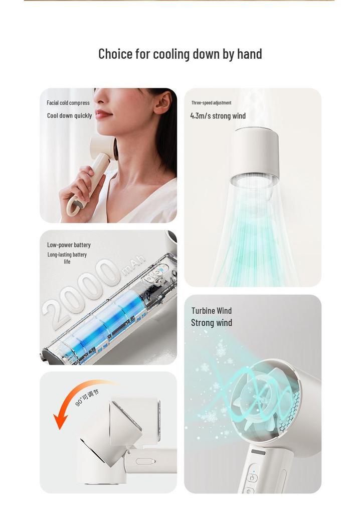Portable USB Rechargeable Folding Fan with Carabiner and Ice Pack for Strong Outdoor Cooling