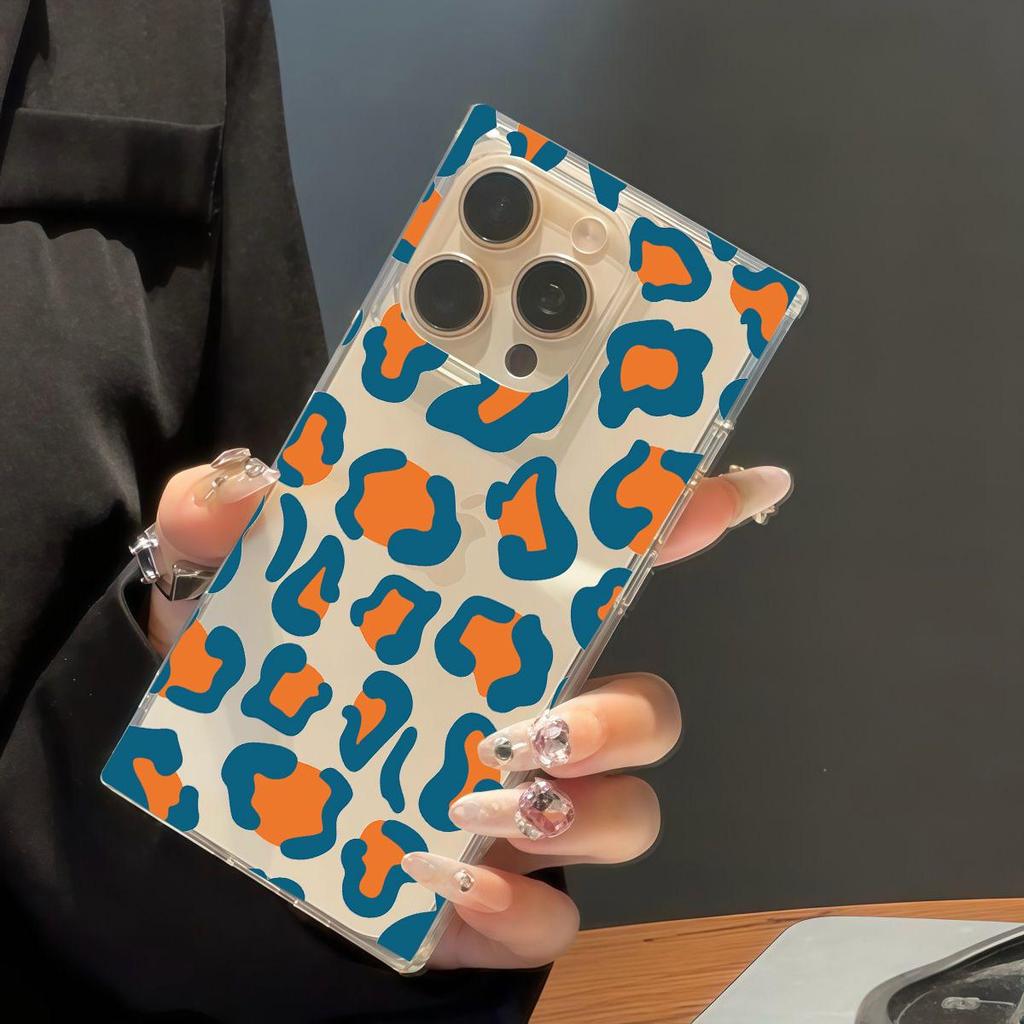 Clear Square Back Tube Case Protection For iPhone 16 ProMax 11 14 Pro Max 13 12 15 Plus Anti-Oxygen,Leopard Pattern Casing