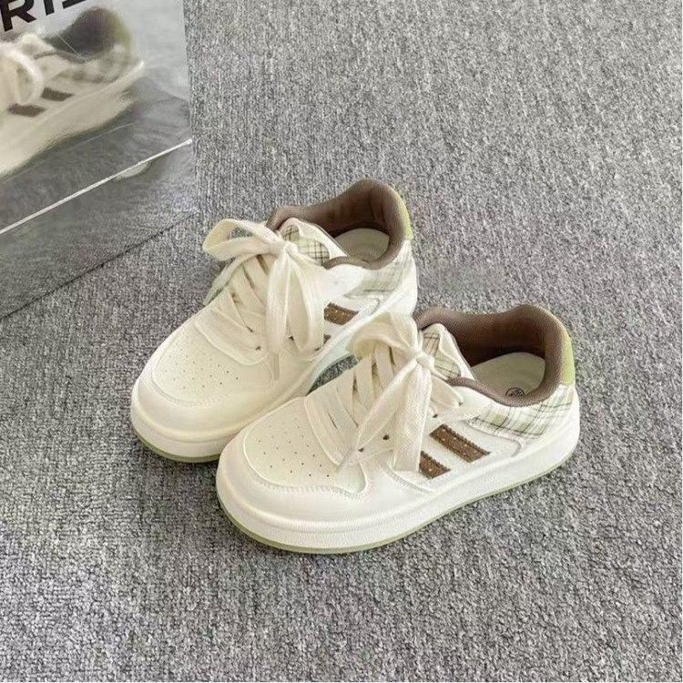 High-value Plaid Design Board Shoes Women's 2025 New Platform White Shoes Children's Versatile Student Bread Shoes